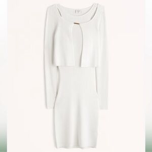Abercrombie & Fitch White Ribbed Knit Dress with Cropped Cardigan